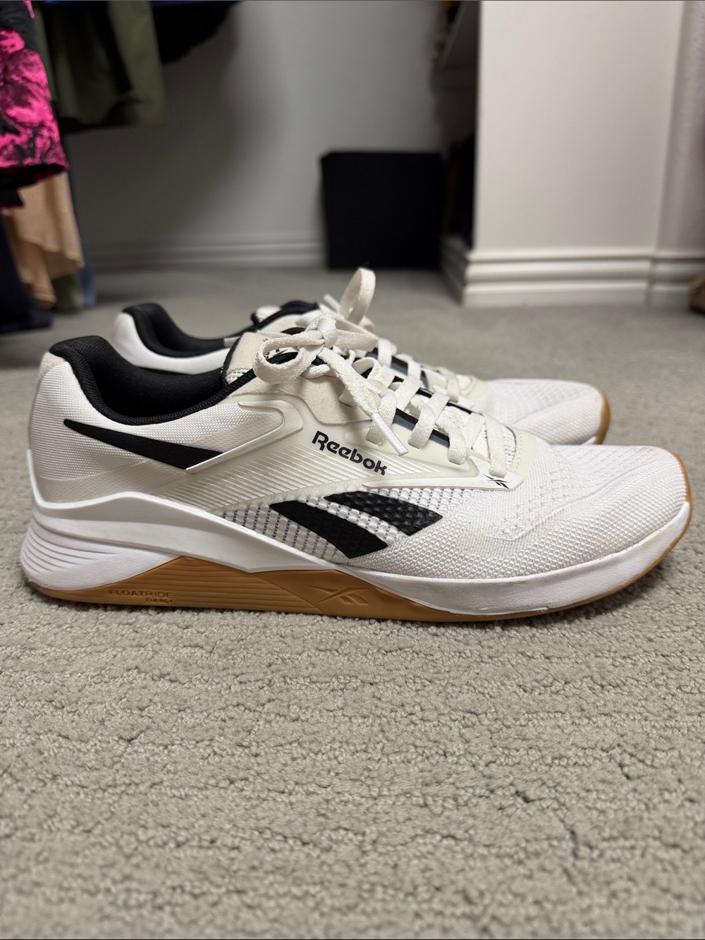 Reebok Nanos Mens White & Black Training Sneakers with Gum Outsole